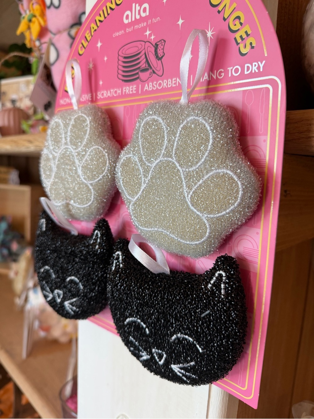 Brand new 4 pack glitter paw print cat sponge & scrubbers